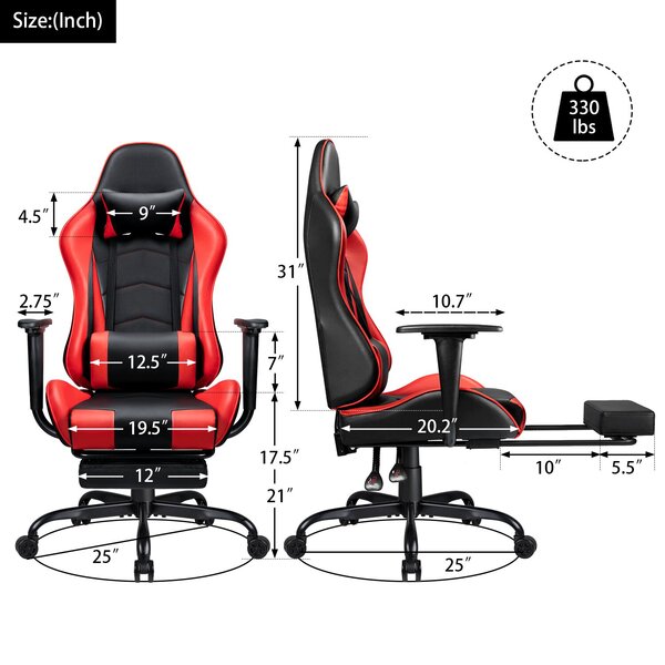 Devoko High Back Gaming Chair with PU Leather Reversible Footrest 